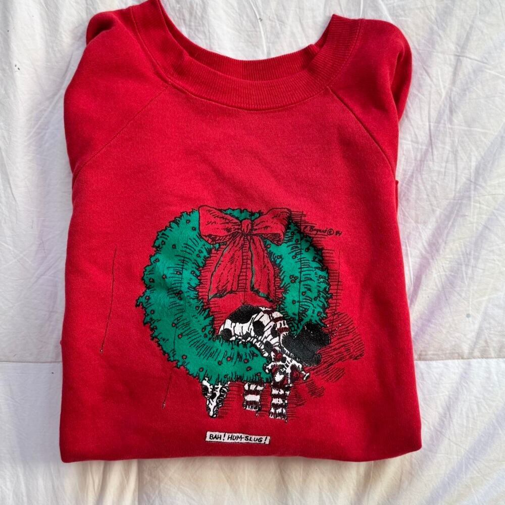 Vintage graphic christmas crewneck sweatshirt sz‎ m rare scrooge bah hum slug